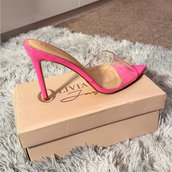 Shoes - Pink Clear Strap Stiletto Mule